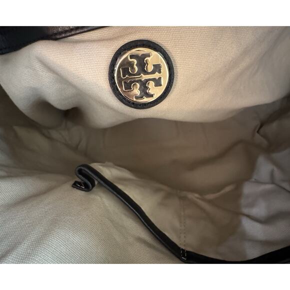 Tory Burch Ella Tote Felt Wool Leather Handbag Charcoal Gray Size Large - Picture 10 of 11